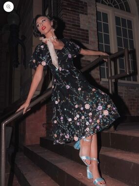 JessaKae Black Floral Embroidered Midi Dress